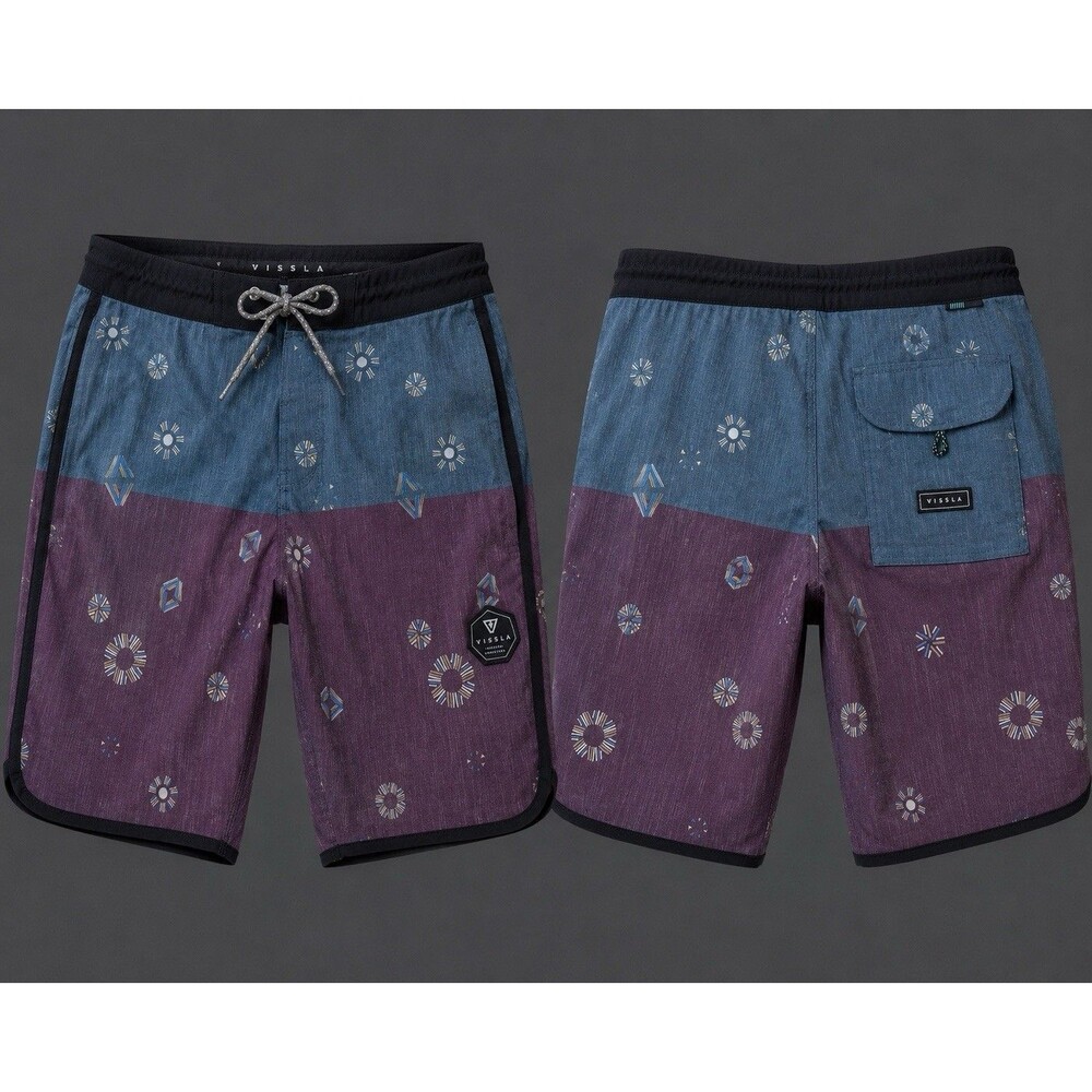 Vissla Blue Purple Floral Upcycle Stretch Board Shorts 30